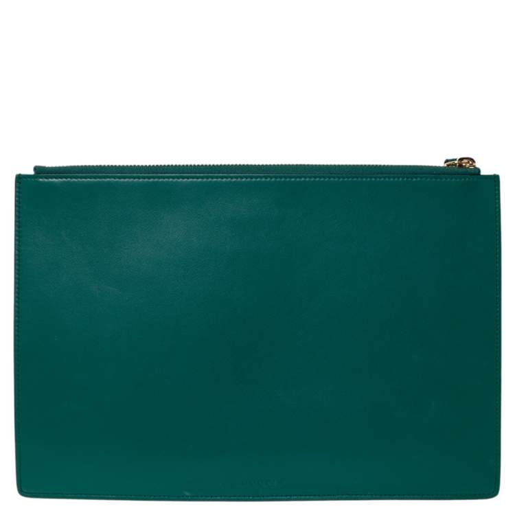 Pre Owned Gucci Green Leather L'Aveugle Par Amour Pouch