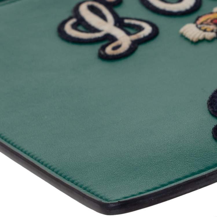 Pre Owned Gucci Green Leather L'Aveugle Par Amour Pouch