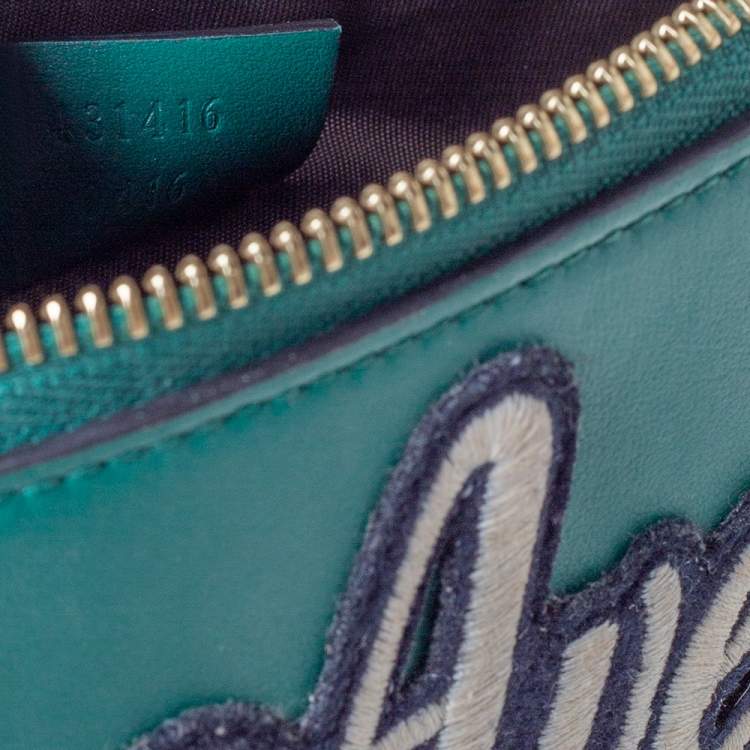 Pre Owned Gucci Green Leather L'Aveugle Par Amour Pouch