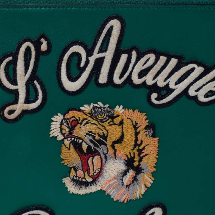 Pre Owned Gucci Green Leather L'Aveugle Par Amour Pouch