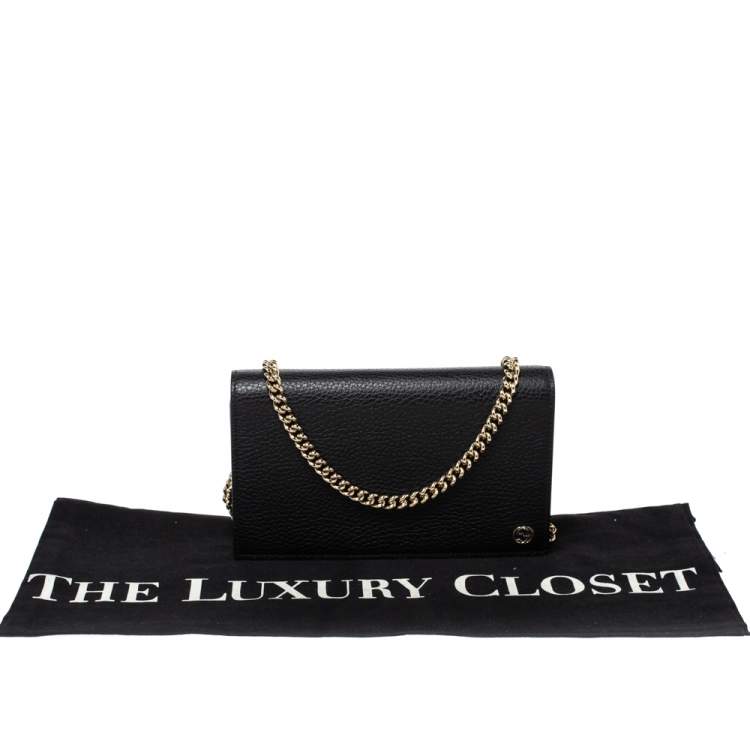 Pre Owned Gucci Black Leather Betty Wallet on Chain