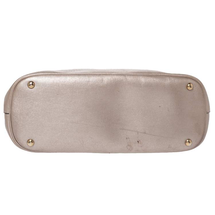 Pre Owned Gucci Metallic Beige Leather Bright Bit Tote