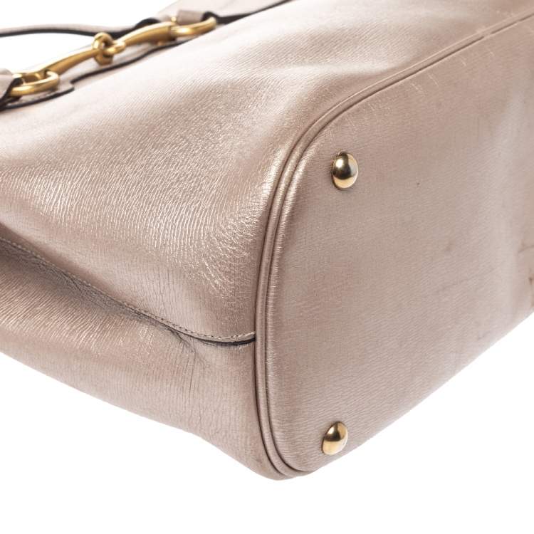 Pre Owned Gucci Metallic Beige Leather Bright Bit Tote