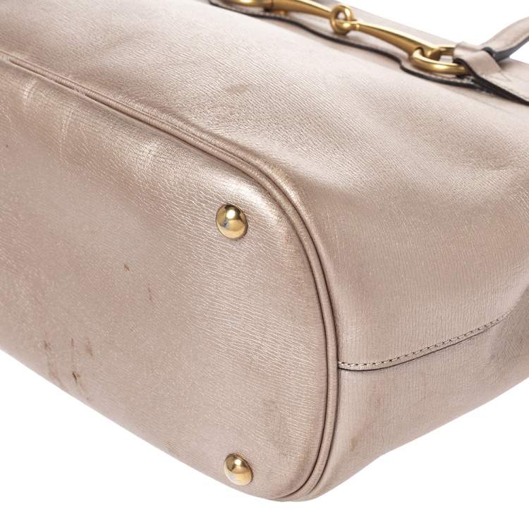 Pre Owned Gucci Metallic Beige Leather Bright Bit Tote