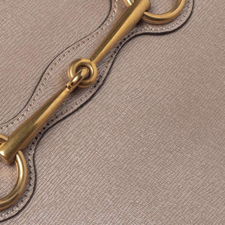 Pre Owned Gucci Metallic Beige Leather Bright Bit Tote