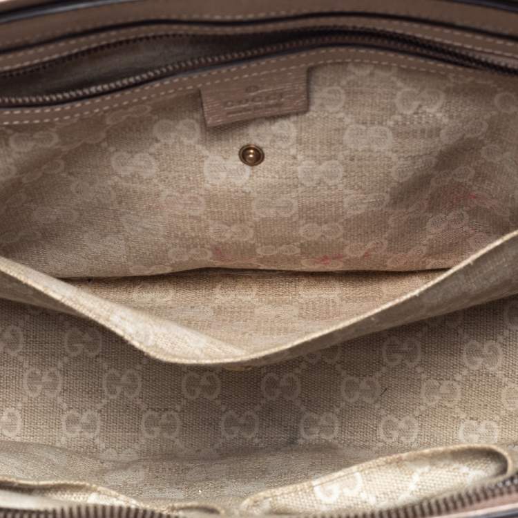Pre Owned Gucci Metallic Beige Leather Bright Bit Tote