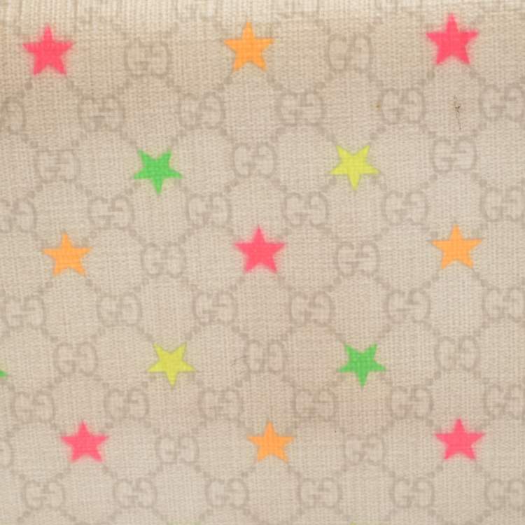Pre Owned Gucci White Micro GG Supreme Canvas Neon Stars Continental Wallet 