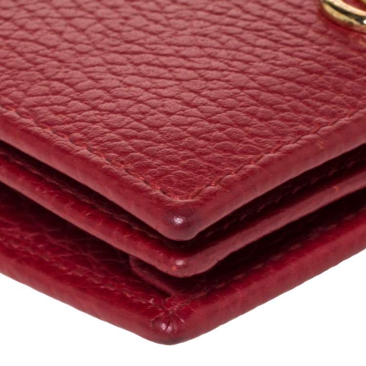 Pre Owned Gucci Red Leather GG Marmont Card Case
