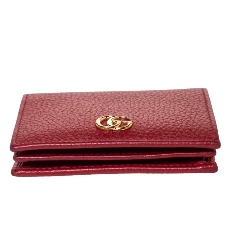 Pre Owned Gucci Red Leather GG Marmont Card Case