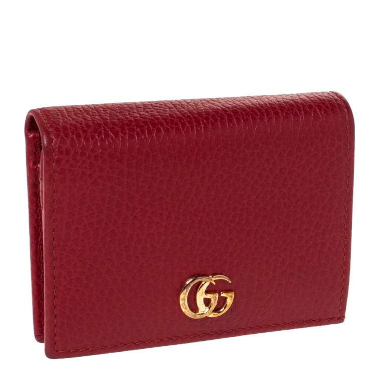 Pre Owned Gucci Red Leather GG Marmont Card Case