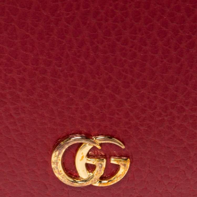 Pre Owned Gucci Red Leather GG Marmont Card Case