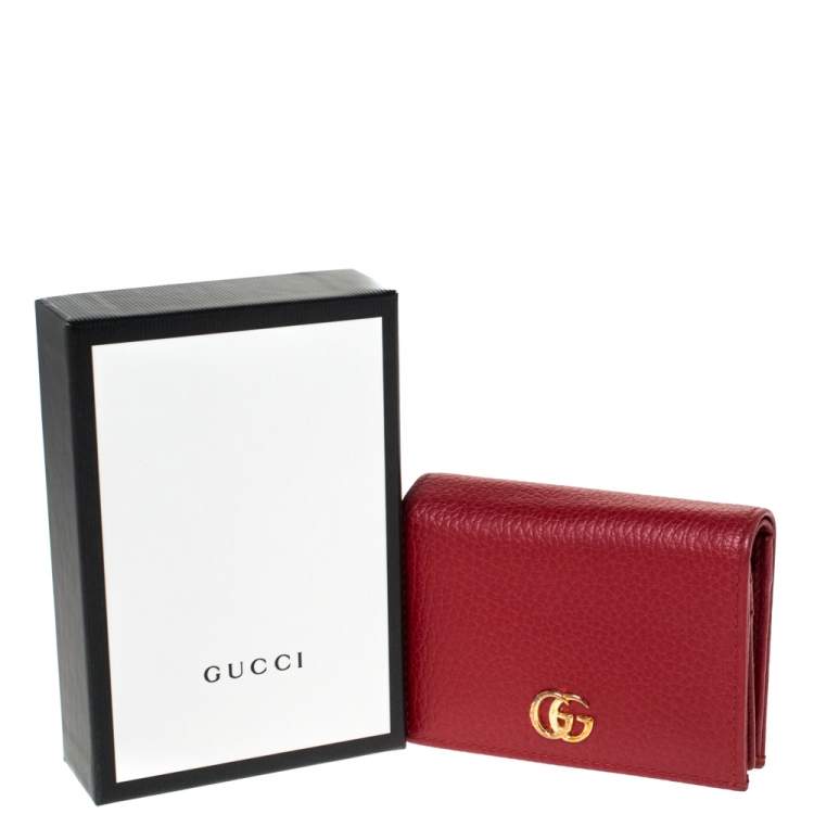 Pre Owned Gucci Red Leather GG Marmont Card Case