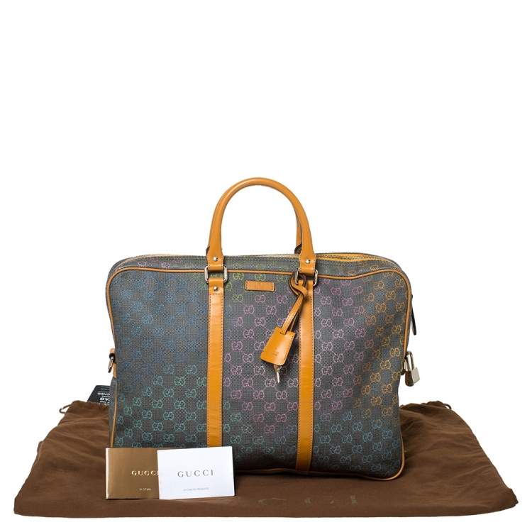 Pre Owned Gucci Grey/Tan GG Supreme Canvas and Leather Briefcase
