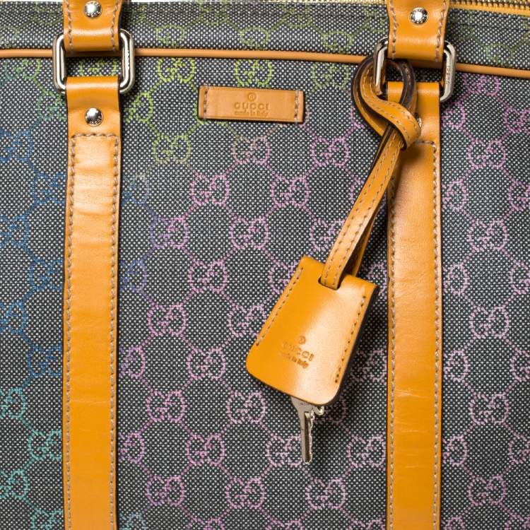 Pre Owned Gucci Grey/Tan GG Supreme Canvas and Leather Briefcase