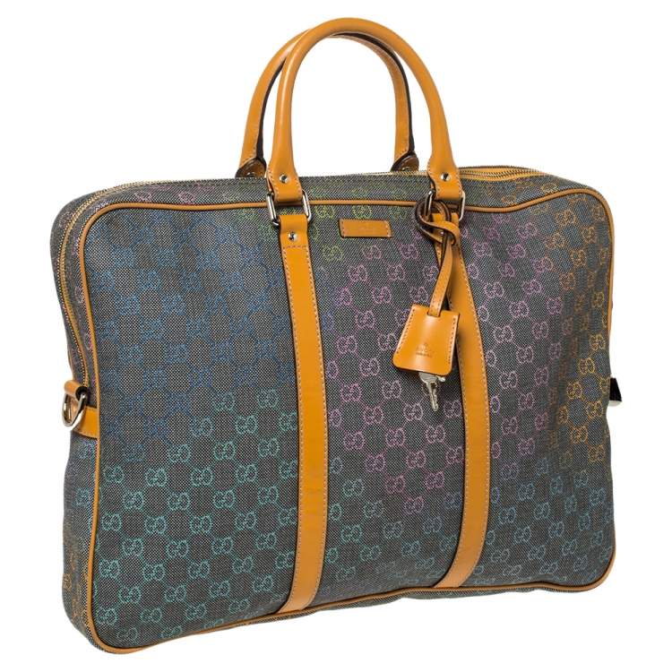 Pre Owned Gucci Grey/Tan GG Supreme Canvas and Leather Briefcase