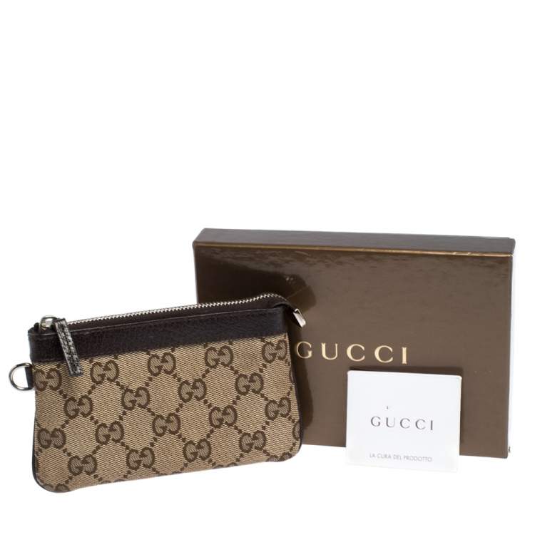 Pre Owned Gucci Beige/Brown GG Canvas and Leather Coin Purse