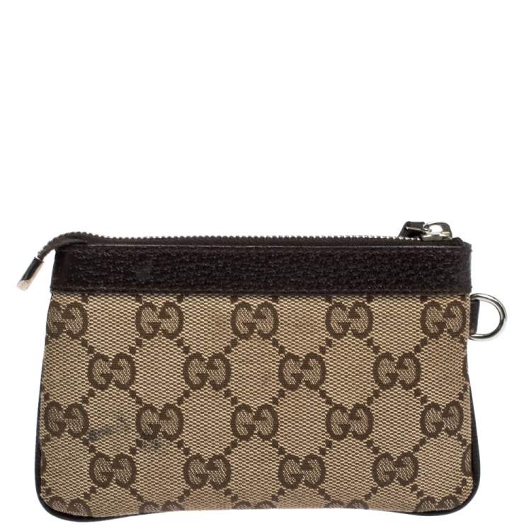 Pre Owned Gucci Beige/Brown GG Canvas and Leather Coin Purse