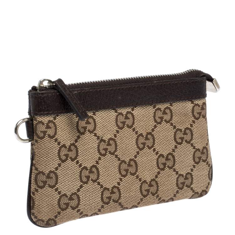 Pre Owned Gucci Beige/Brown GG Canvas and Leather Coin Purse