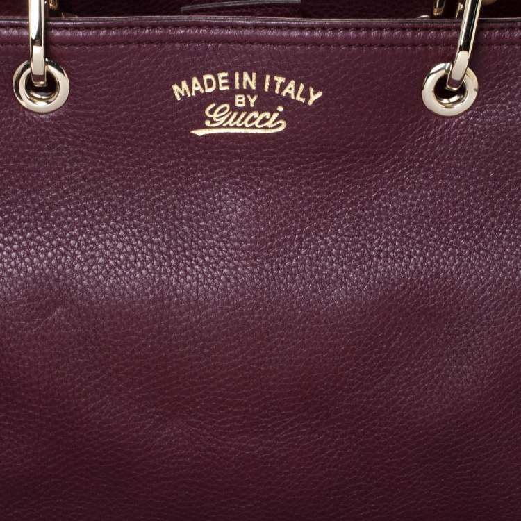 Pre Owned Gucci Burgundy Leather Medium Bamboo Tote
