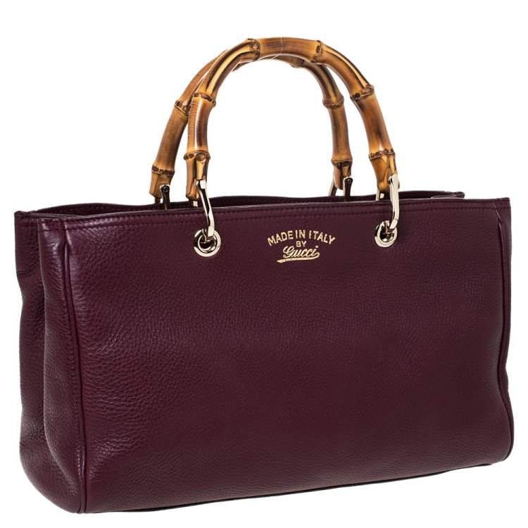 Pre Owned Gucci Burgundy Leather Medium Bamboo Tote