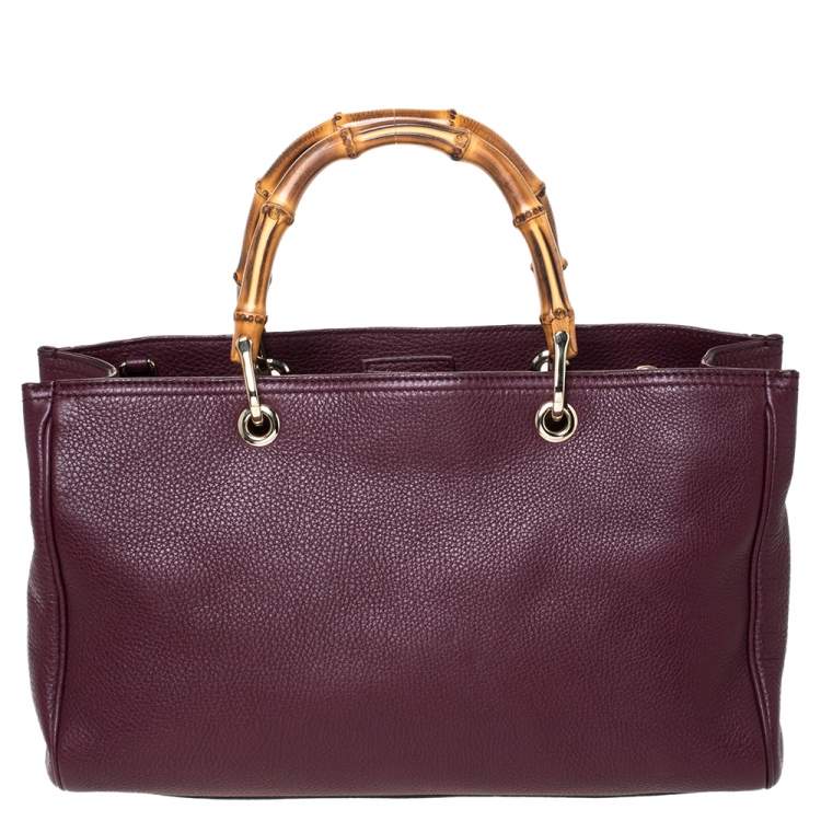 Pre Owned Gucci Burgundy Leather Medium Bamboo Tote