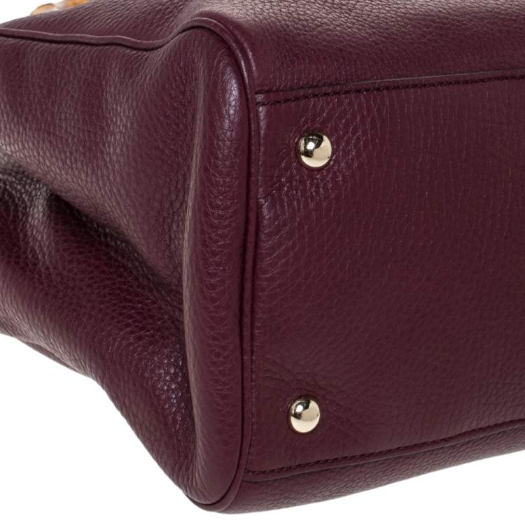 Pre Owned Gucci Burgundy Leather Medium Bamboo Tote