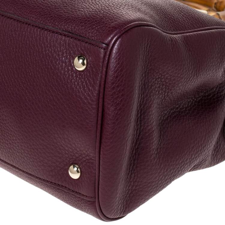 Pre Owned Gucci Burgundy Leather Medium Bamboo Tote