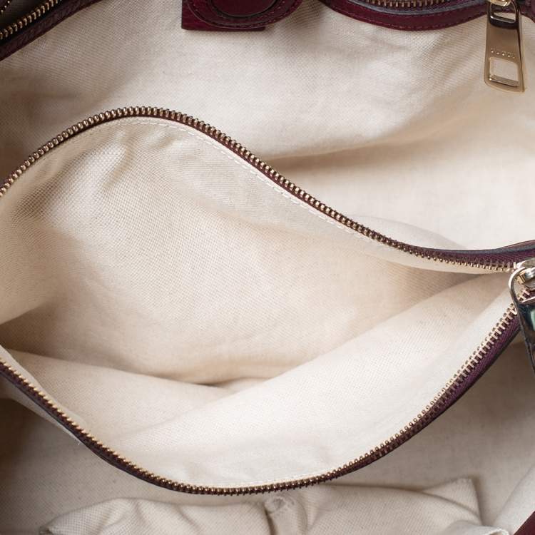 Pre Owned Gucci Burgundy Leather Medium Bamboo Tote