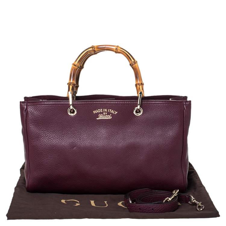 Pre Owned Gucci Burgundy Leather Medium Bamboo Tote