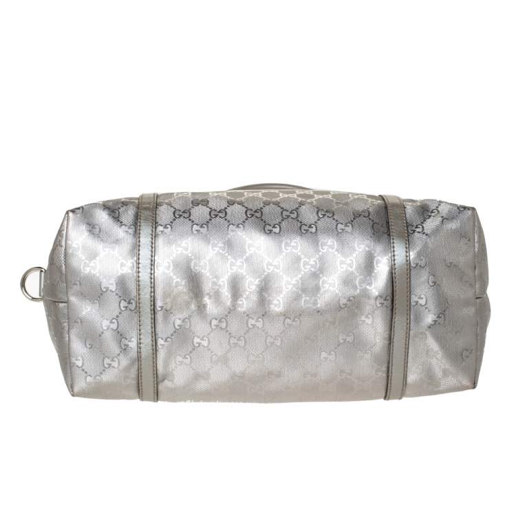 Pre Owned Gucci Silver GG Imprime Canvas and Leather Medium Joy Shopper Tote