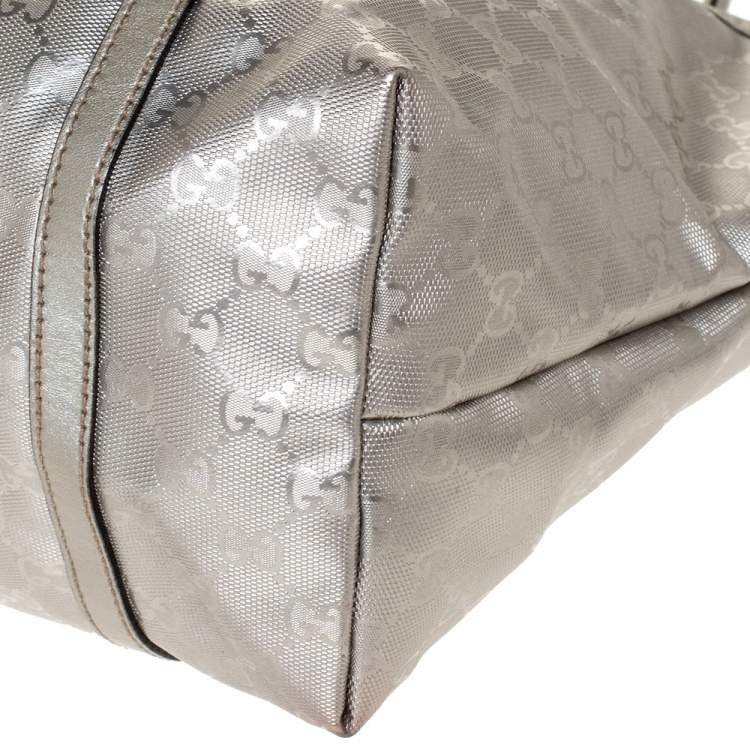 Pre Owned Gucci Silver GG Imprime Canvas and Leather Medium Joy Shopper Tote