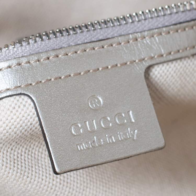 Pre Owned Gucci Silver GG Imprime Canvas and Leather Medium Joy Shopper Tote