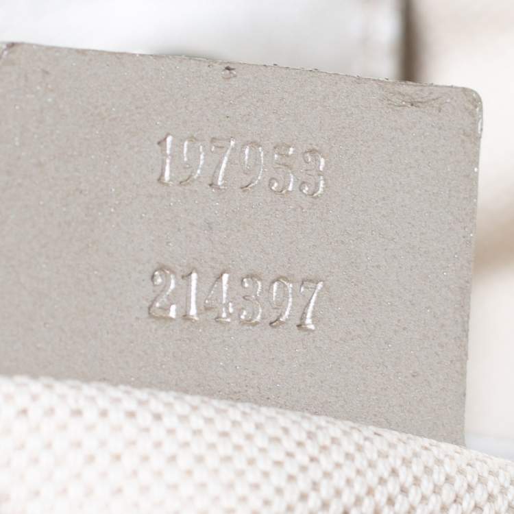 Pre Owned Gucci Silver GG Imprime Canvas and Leather Medium Joy Shopper Tote