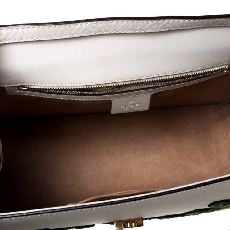Pre Owned Gucci Cream Floral Embroidered Leather Medium Sylvie Top Handle Bag