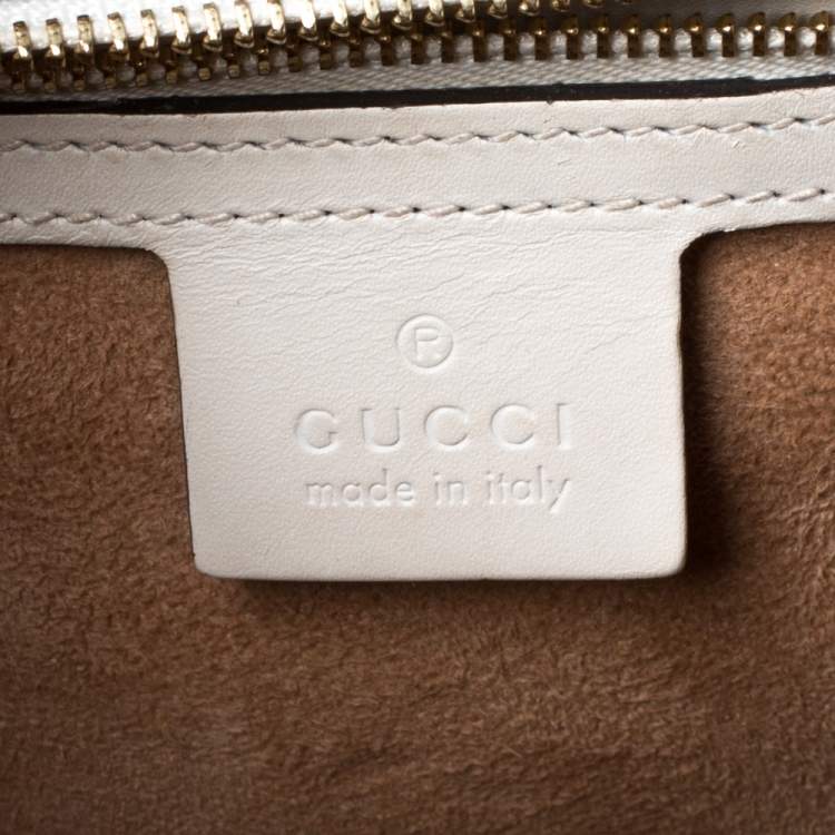 Pre Owned Gucci Cream Floral Embroidered Leather Medium Sylvie Top Handle Bag