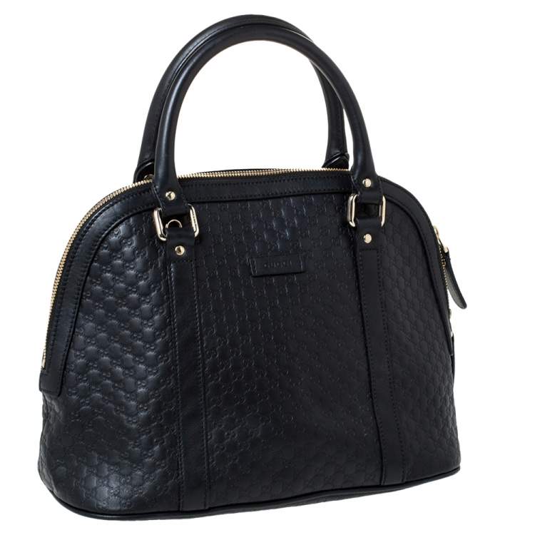 Pre Owned Gucci Black Microguccissima Leather Medium Dome Bag