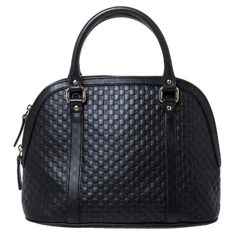 Pre Owned Gucci Black Microguccissima Leather Medium Dome Bag