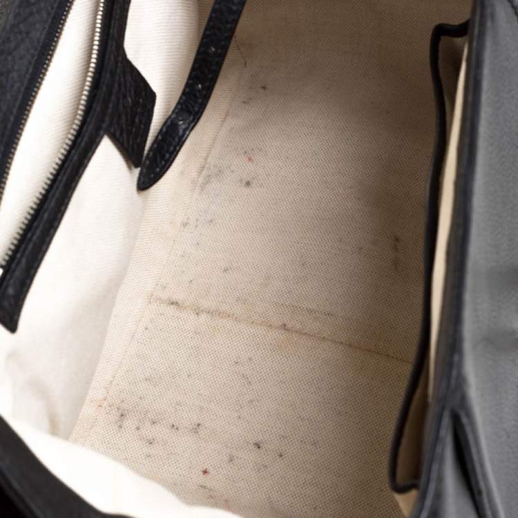 Pre Owned Gucci Black Leather Techno Horsebit Top Handle Bag