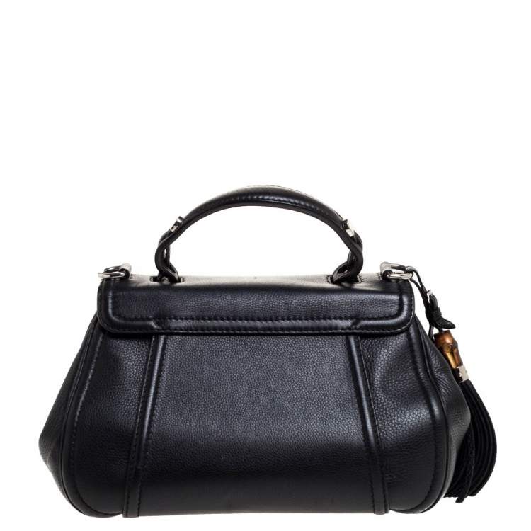 Pre Owned Gucci Black Leather Techno Horsebit Top Handle Bag