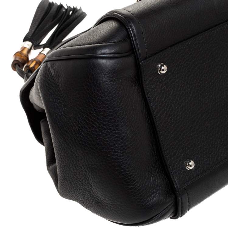Pre Owned Gucci Black Leather Techno Horsebit Top Handle Bag