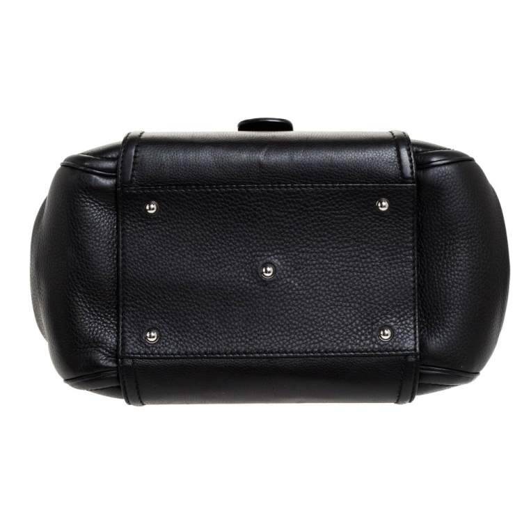 Pre Owned Gucci Black Leather Techno Horsebit Top Handle Bag