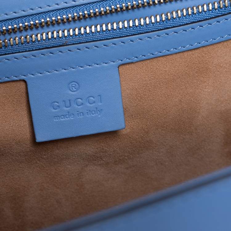Pre Owned Gucci Blue Floral Embroidered Leather Medium Sylvie Top Handle Bag
