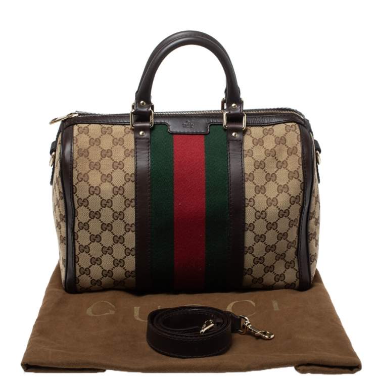 Pre Owned Gucci Beige/Brown GG Canvas and Leather Medium Vintage Web Boston Bag