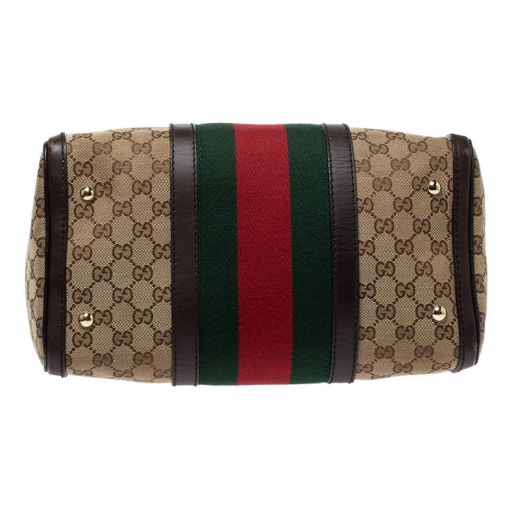 Pre Owned Gucci Beige/Brown GG Canvas and Leather Medium Vintage Web Boston Bag