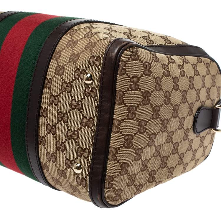 Pre Owned Gucci Beige/Brown GG Canvas and Leather Medium Vintage Web Boston Bag