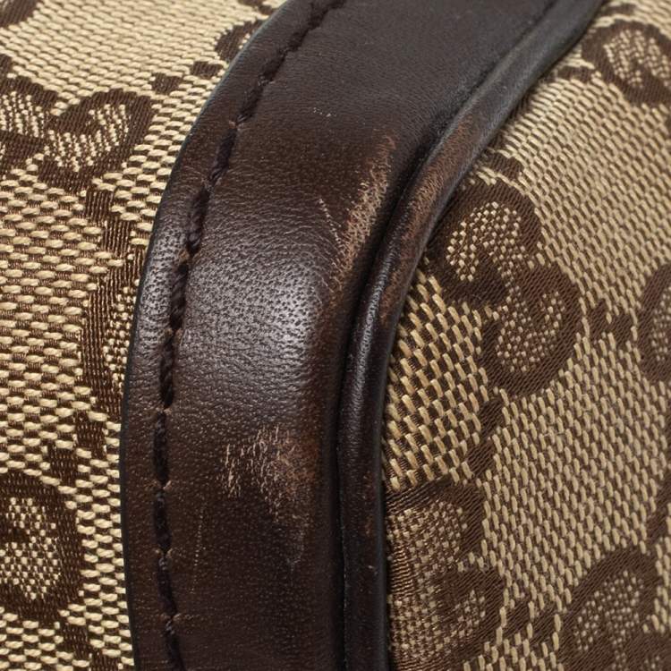 Pre Owned Gucci Beige/Brown GG Canvas and Leather Medium Vintage Web Boston Bag