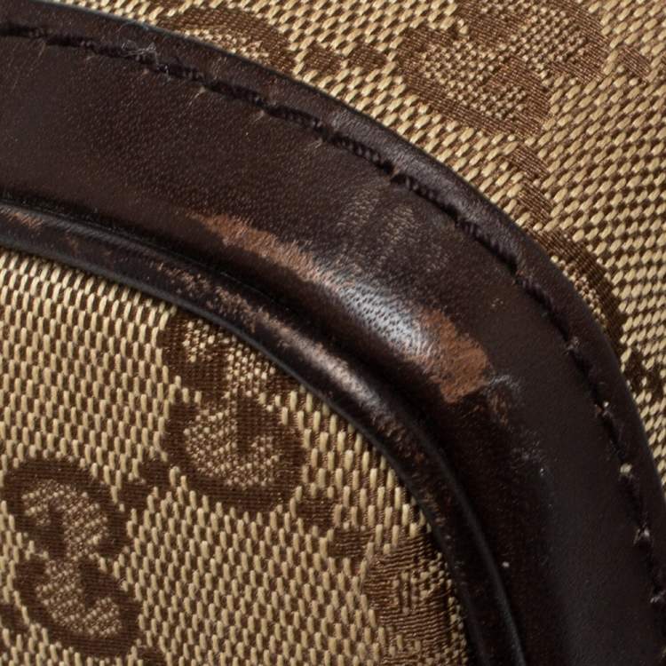 Pre Owned Gucci Beige/Brown GG Canvas and Leather Medium Vintage Web Boston Bag