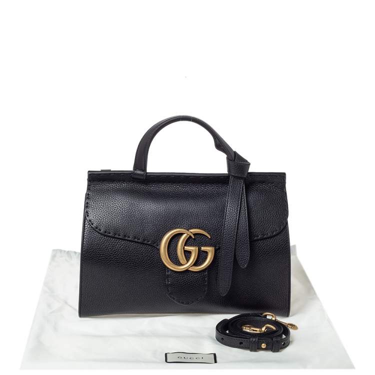 Pre Owned Gucci Black Leather Medium GG Marmont Top Handle Bag
