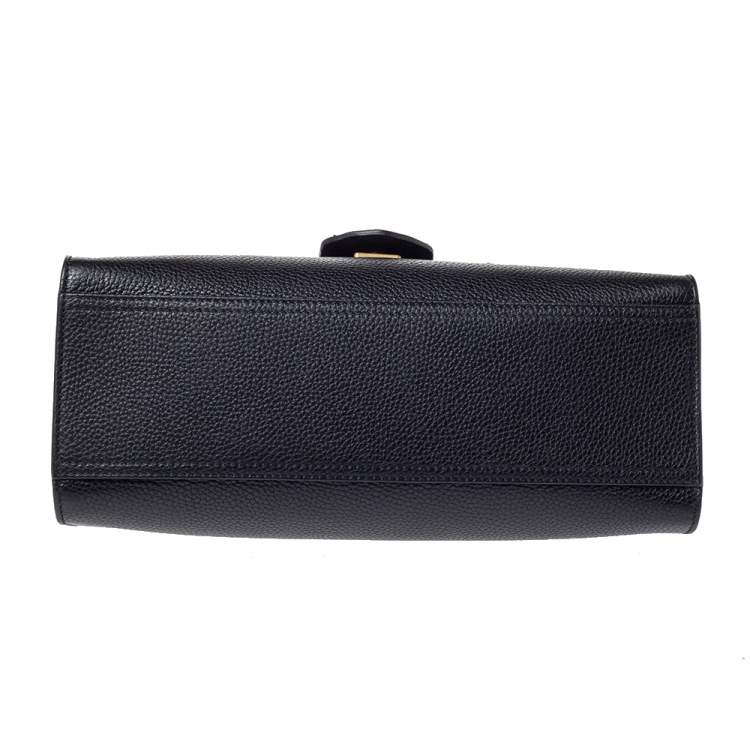 Pre Owned Gucci Black Leather Medium GG Marmont Top Handle Bag