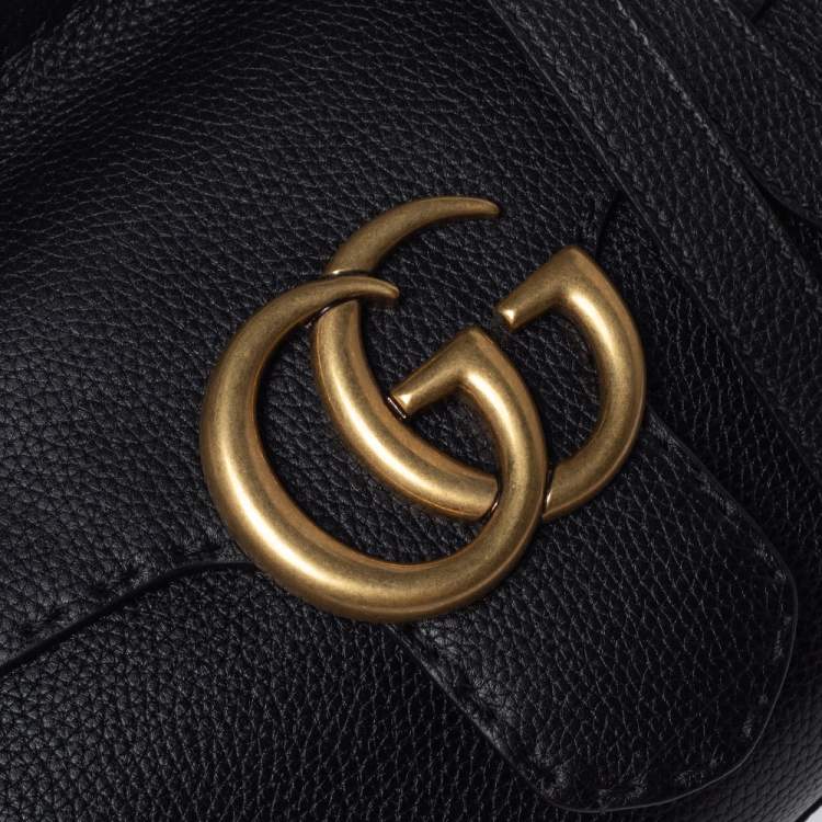Pre Owned Gucci Black Leather Medium GG Marmont Top Handle Bag